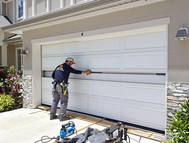 Newtown Garage Door Repair team performing complete garage door replacement at Newtown residence