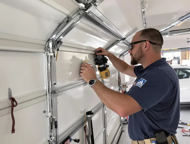 Newtown Garage Door Repair technician quieting a noisy garage door in Newtown