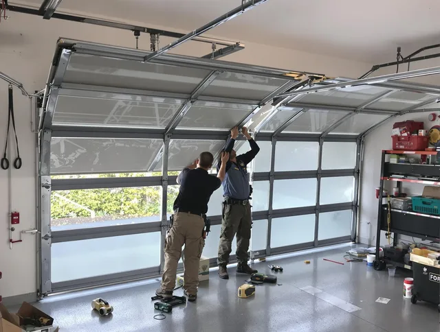 Newtown Garage Door Repair expert performing precise panel replacement on Newtown garage door